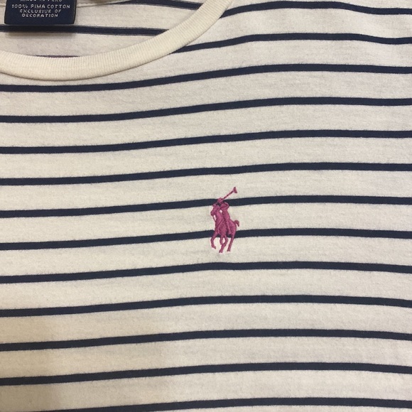 Ralph Lauren cream/navy striped tee with pink horse - Picture 2 of 2